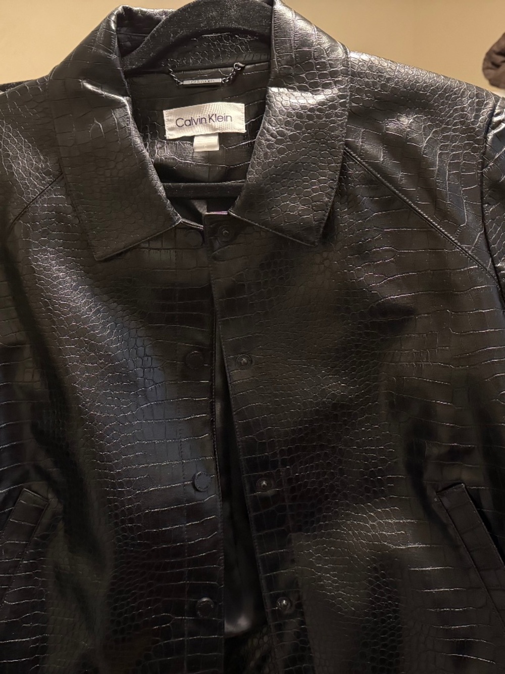 Black crocodile print Calvin Klein faux leather bolero jacket Size large